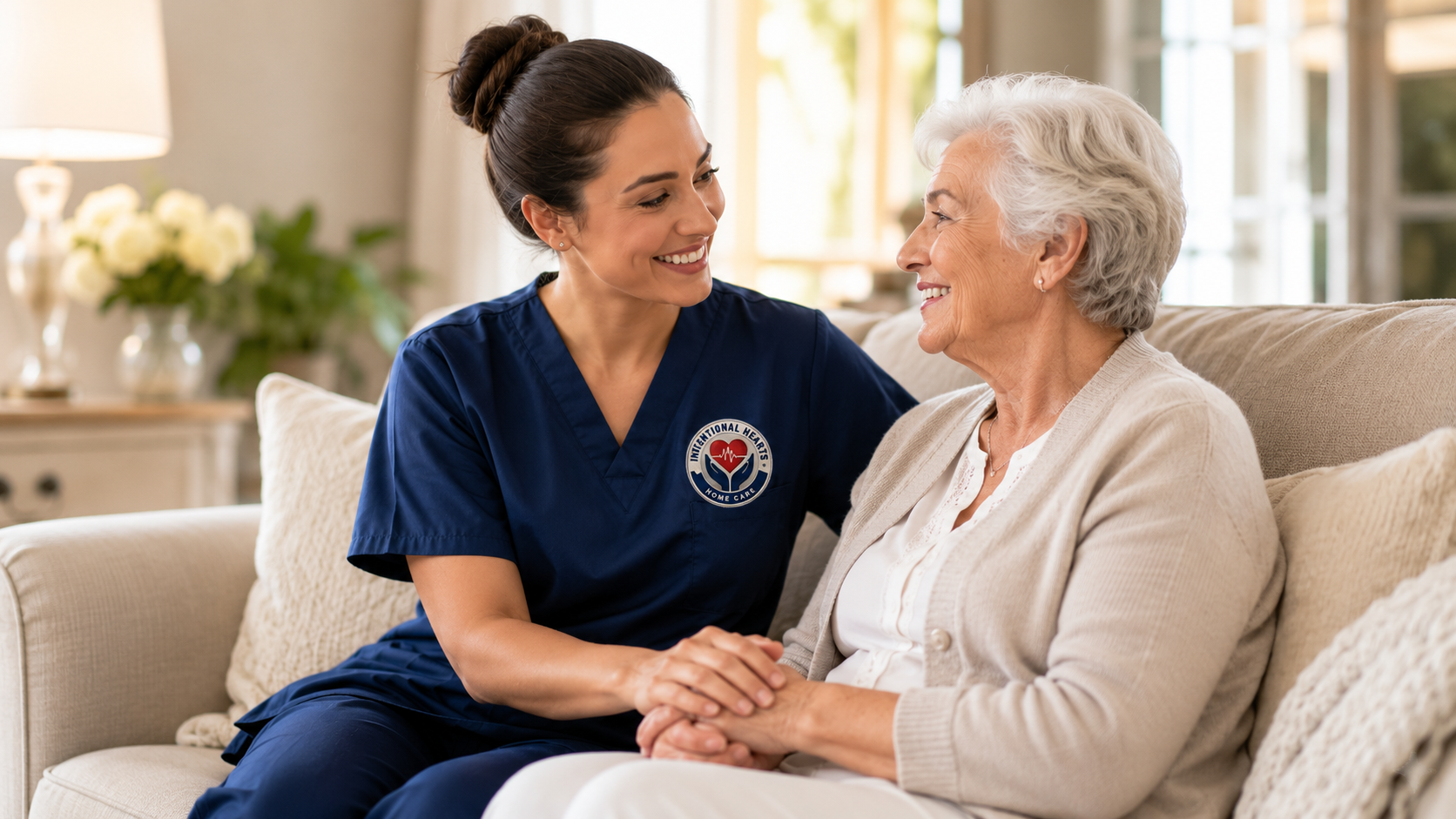 Intentional Hearts Homecare Caregiver with Senior Client